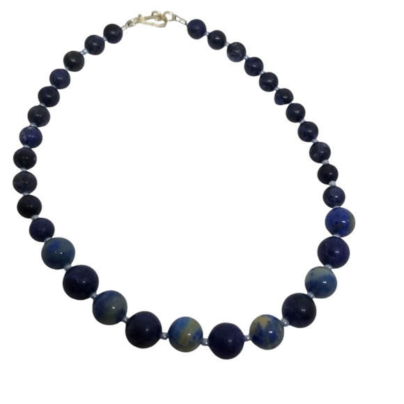 VINTAGE GRADUATING DEEP BLUE SODALITE STONE BEADED LADIES ANKLE BRACELET - Picture 1 of 4